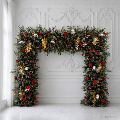 dark-green-red-floral-arch-stand-backdrop-for-wedding-party-event