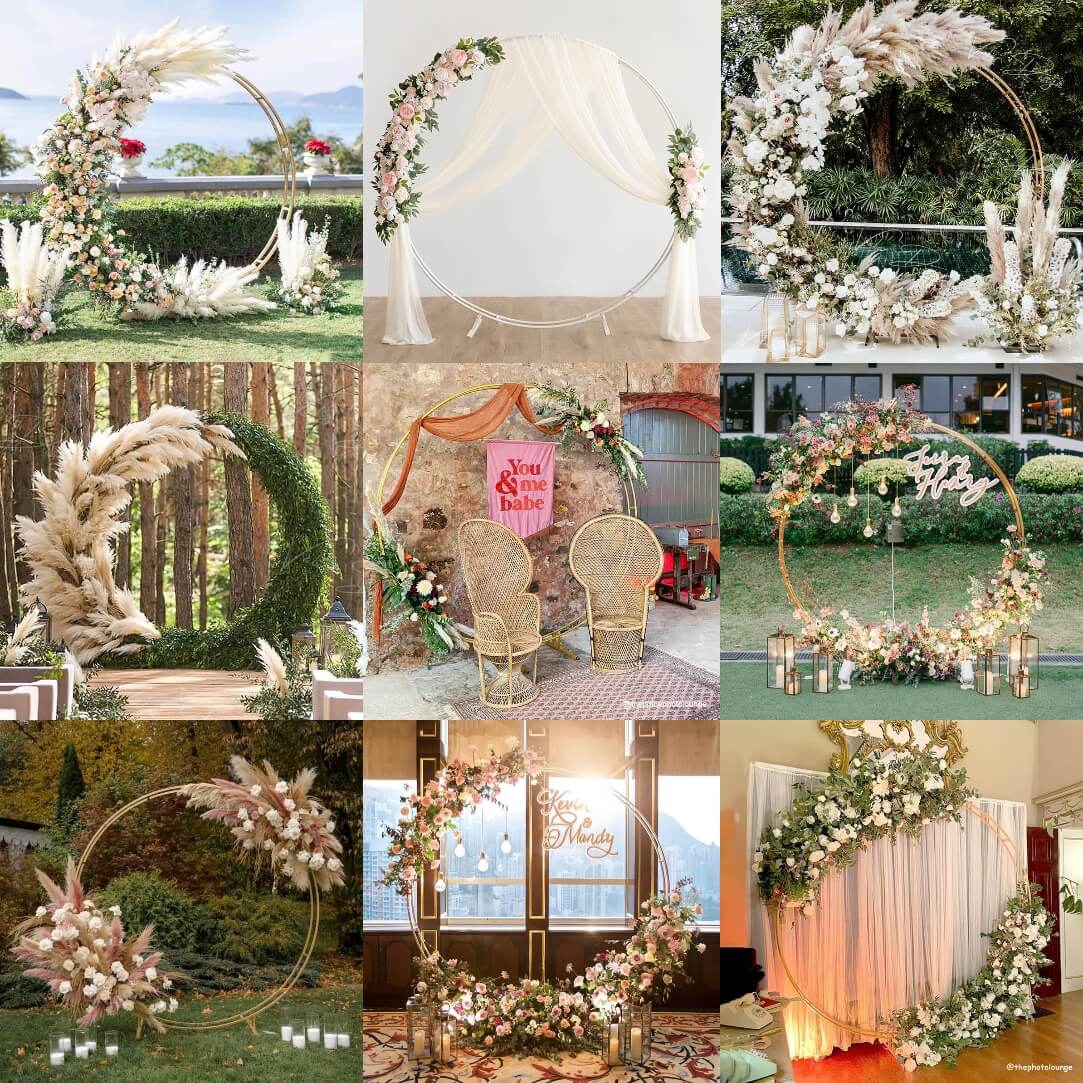 6.5ft Gold Wedding Arch Backdrop Stand Double Layer Round Stand Party Decoration-ubackdrop