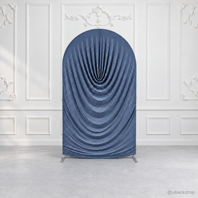 Dusty blue cowl draped chiara arch backdrop cover european wall scene