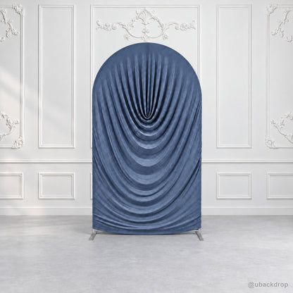 Dusty blue cowl draped chiara arch backdrop cover european wall scene
