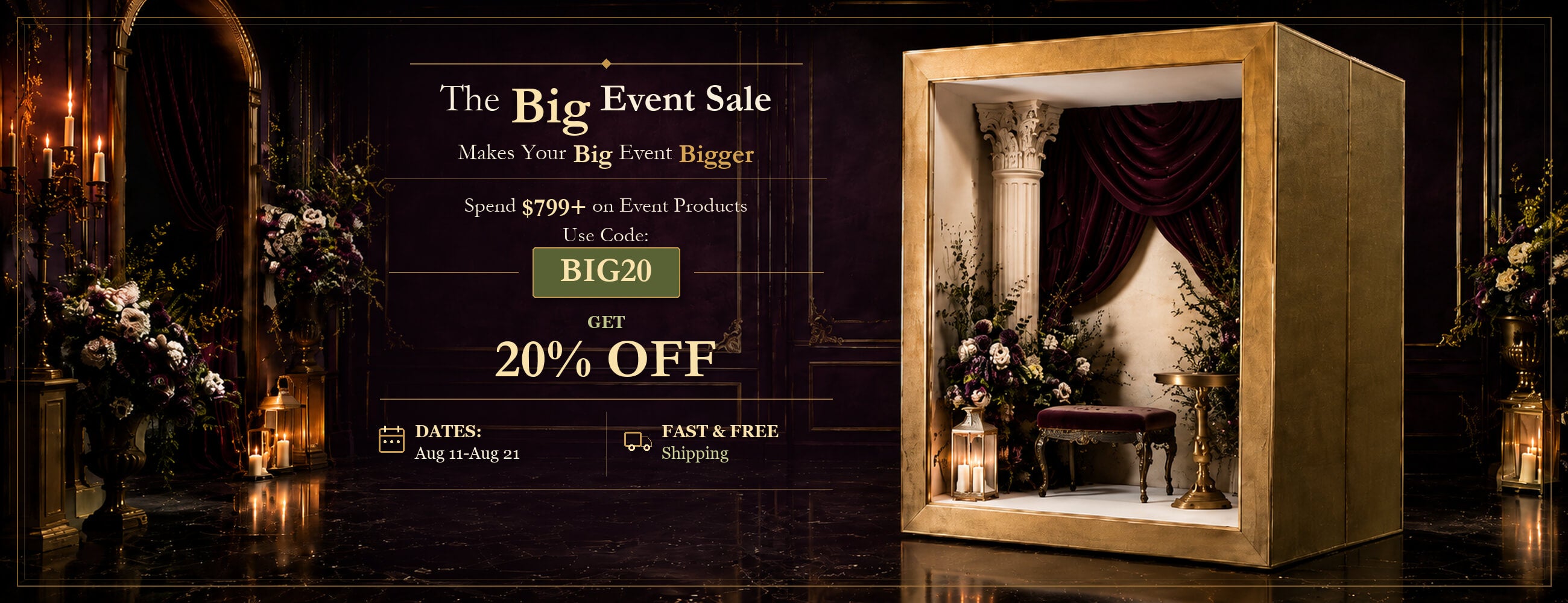 Elegant dark themed promotional poster for the big event sale