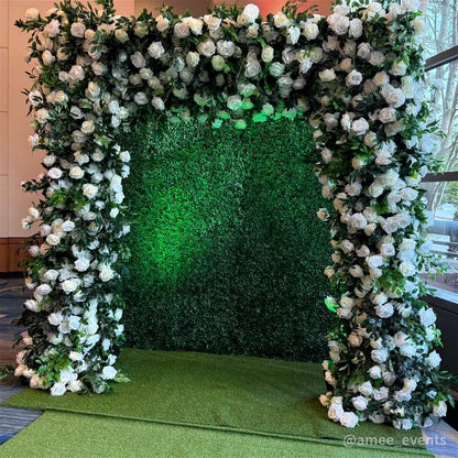 Green and White Fabric Artificial Flower Wall Arch Wedding Birthday Party Decoration-ubackdrop