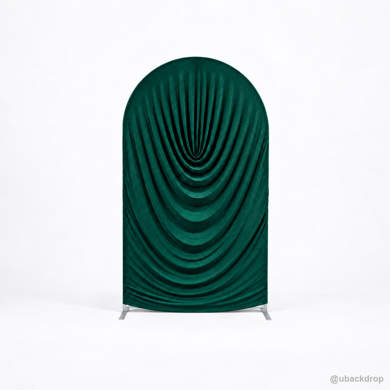 Emerald green cowl draped arch backdrop cover front product view