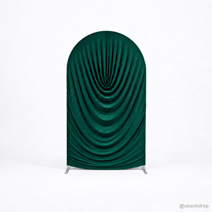 Emerald green cowl draped arch backdrop cover front product view