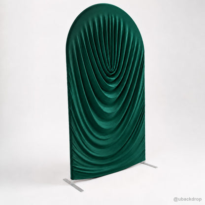 Emerald green cowl draped arch backdrop cover left angled product view