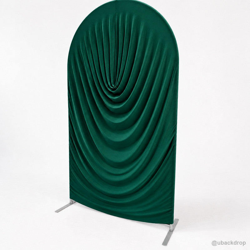 Emerald green cowl draped arch backdrop cover right angled product view