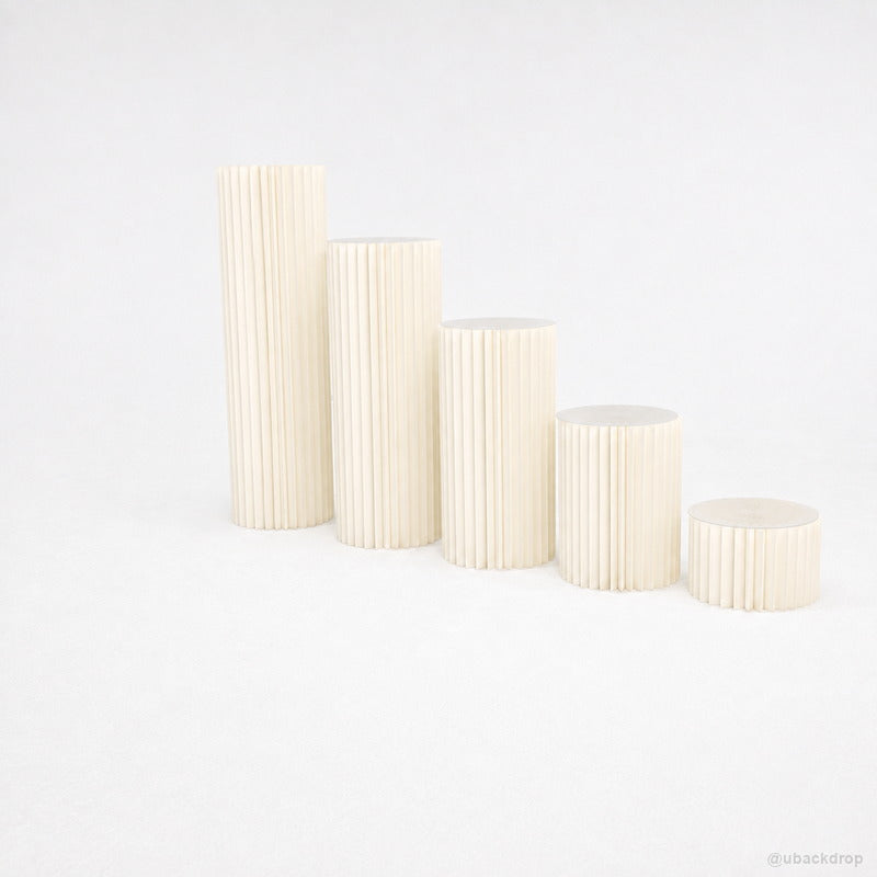 5PCS Paper Cylinder Pedestal Stand Set with Tulle Covers for Wedding & Party Decor