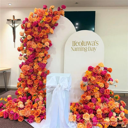Pink Orange Roses Fabric Artificial Arch Flower Wall-ubackdrop