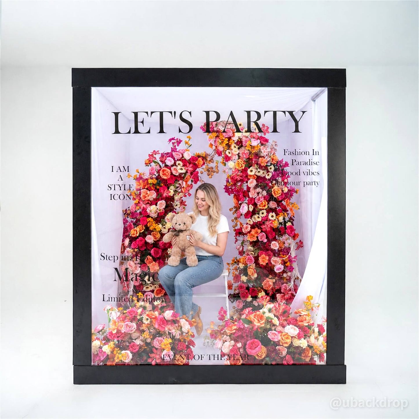 6+7FT Pink & Orange Horned Flower Arch Floral Backdrop for Colorful Party Decor-ubackdrop