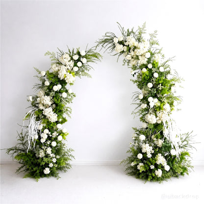 6+7FT Flower Arch Green White Flower Backdrop for Wedding Proposal Party Decor-ubackdrop
