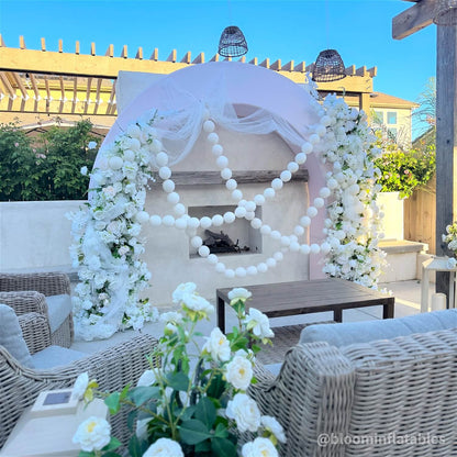6+7FT White Rose and Hydrangea Horn-Shaped Flower Wall with Greenery for Party Decor-ubackdrop