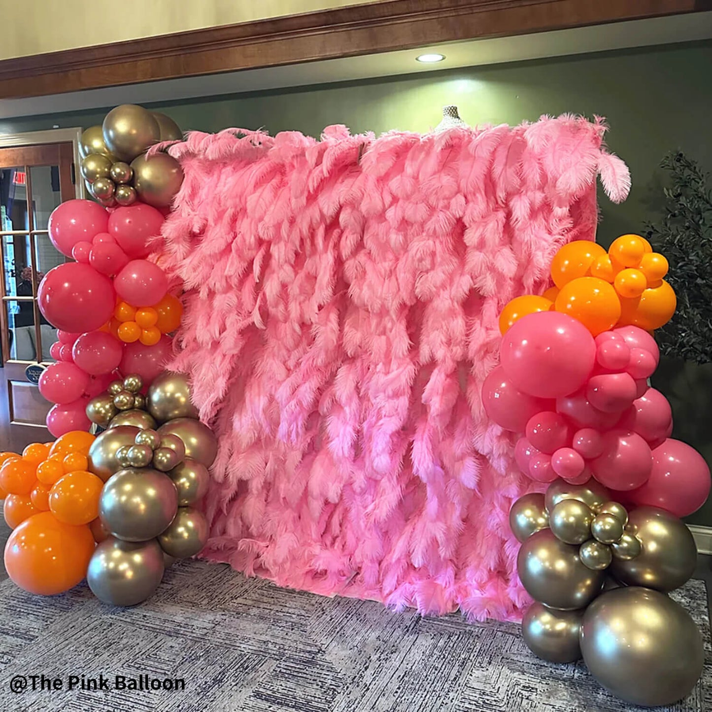 Pink Feather Flower Wall for Wedding Arrangement Bridal Shower Party Backdrop-ubackdrop