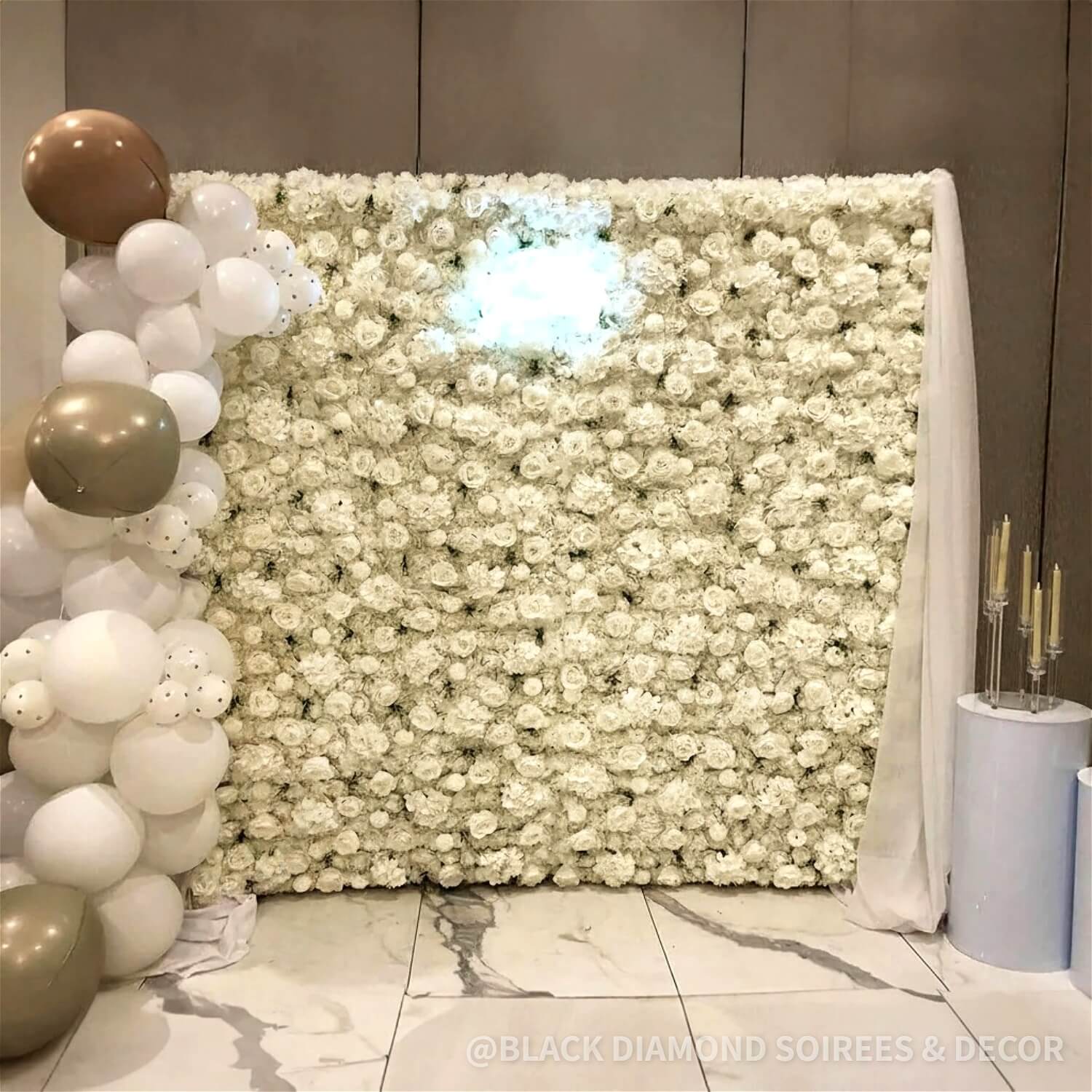 3D White Luxury Fabric Artificial Flower Wall Wedding Party Decor-ubackdrop