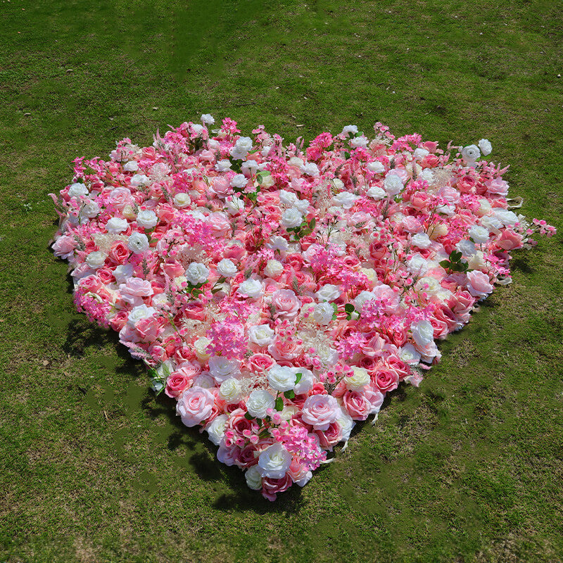 Pink Roses Heart Shaped Fabric Artificial Flower Wall – ubackdrop