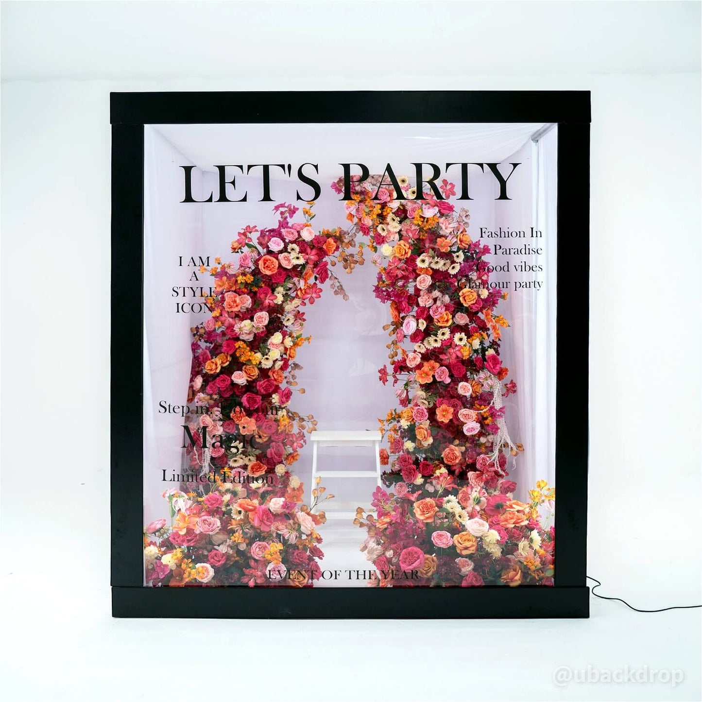6+7FT Pink & Orange Horned Flower Arch Floral Backdrop for Colorful Party Decor-ubackdrop
