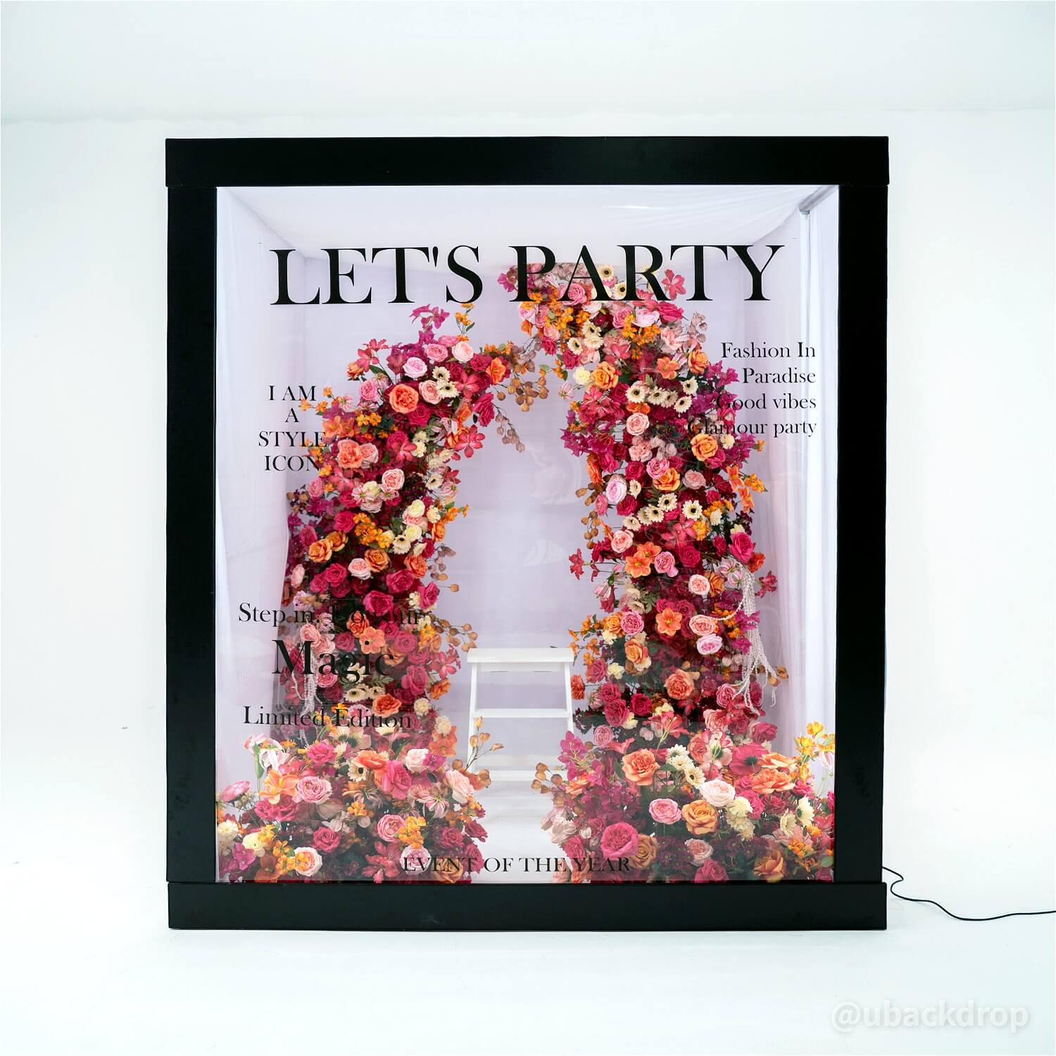 6+7FT Pink & Orange Horned Flower Arch Floral Backdrop for Colorful Party Decor-ubackdrop