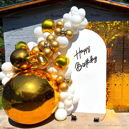 Gold fiftieth birthday balloon shimmer wall party backdrop display