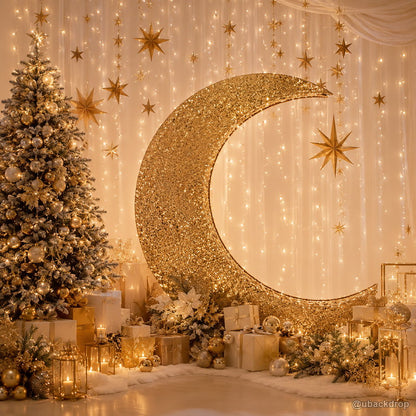 Gold glitter crescent moon christmas party stand backdrop