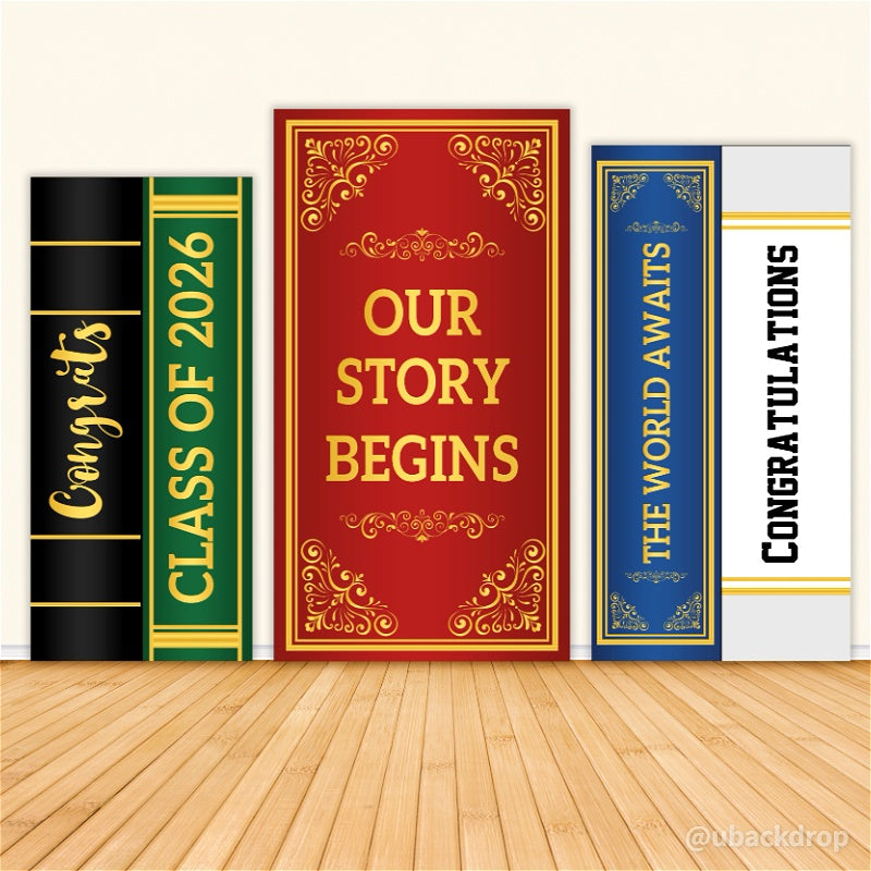 Class of 2026 Vintage Book Style Library Theme Graduation Backdrop Fabric Covers-ubackdrop