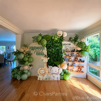 Green baby shower balloon party photo backdrop