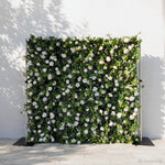 3D Pure White Roses Green Leaves Fabric Artificial Flower Wall Wedding Decoration