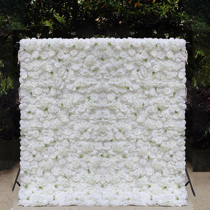 3D White Luxury Fabric Artificial Flower Wall Wedding Party Decor-ubackdrop