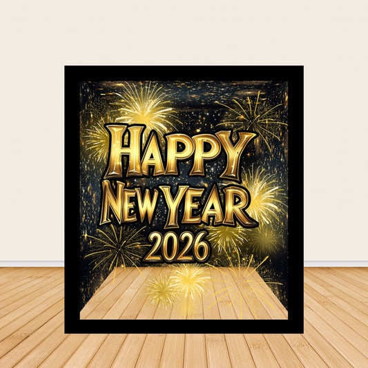 6.5x7.5ft Happy New Year Photo Booth Golden Fireworks in the Night Box-ubackdrop