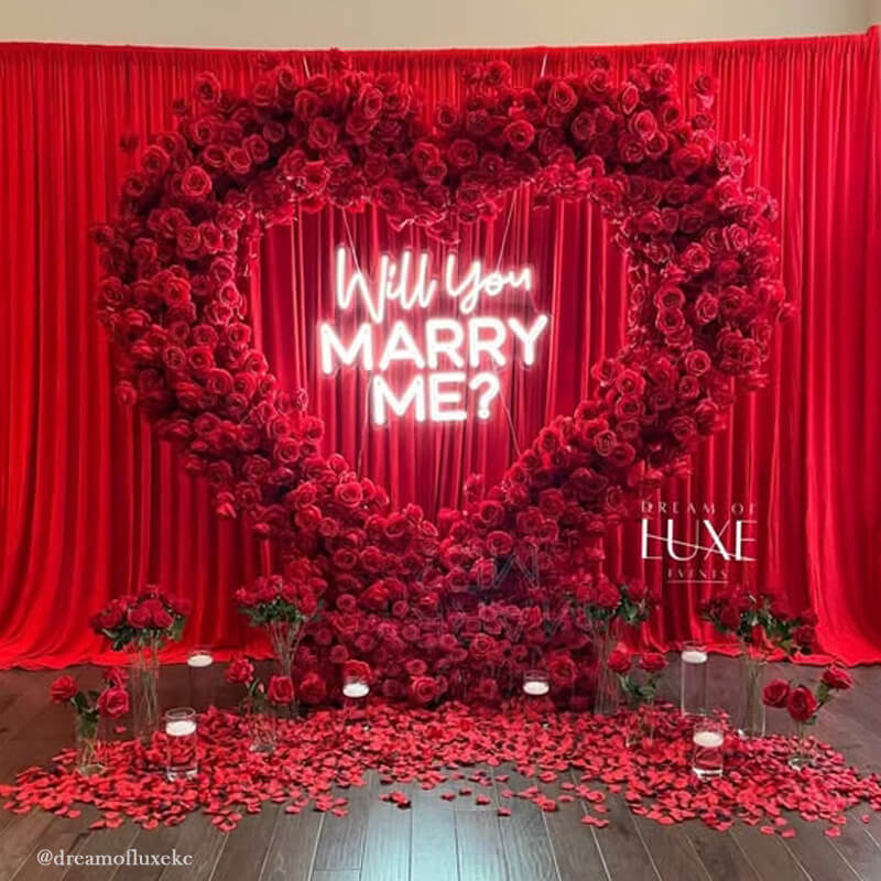8ft Romantic Atmosphere Heart Shaped Red Rose Flower Wall Wedding Decoration Indoor-ubackdrop