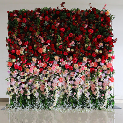 3D Gradient Red Fabric Artificial Flower Wall Wedding Party Decor-ubackdrop
