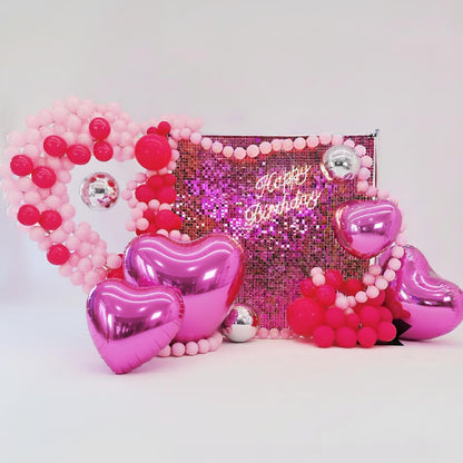 Hot Pink Shiny Hearts Inflatable Mirror Ball Reusable Big Bubble Balloon-ubackdrop