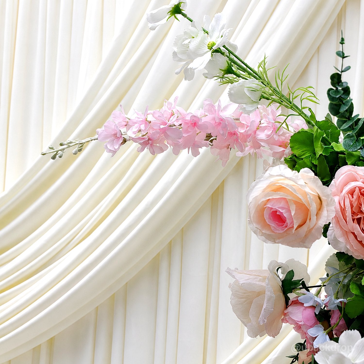 6+7FT Multi-Color Mixed Rose and Hydrangea Horn-Shaped Flower Wall for Party Decor-ubackdrop