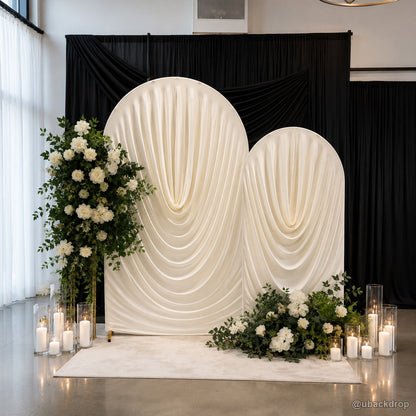 Ivory dual arch ruched fabric candle wedding party backdrop