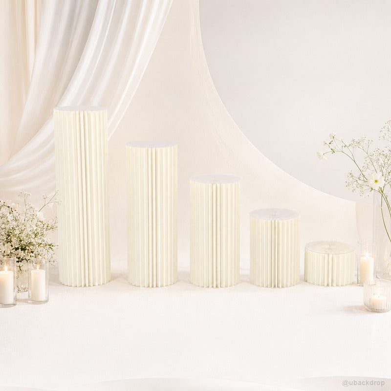 5PCS Paper Cylinder Pedestal Stand Set with Tulle Covers for Wedding & Party Decor
