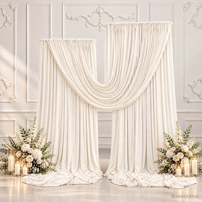 Ivory t shape double layer curtain party backdrop with flowers