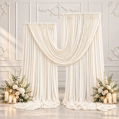 Ivory t shape double layer curtain party backdrop with flowers