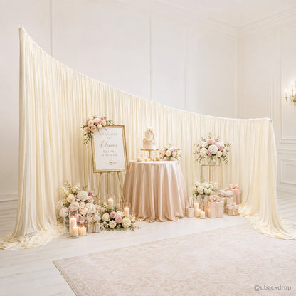 Ivory wave drapery party stand wedding dessert table backdrop
