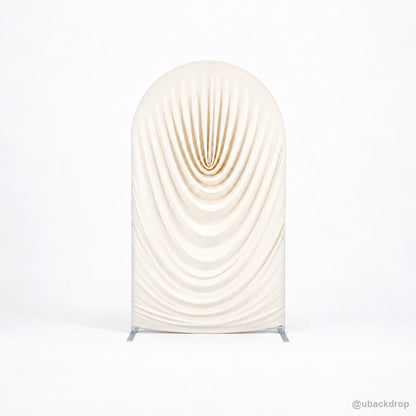 Ivory white cowl draped arch backdrop cover front product view