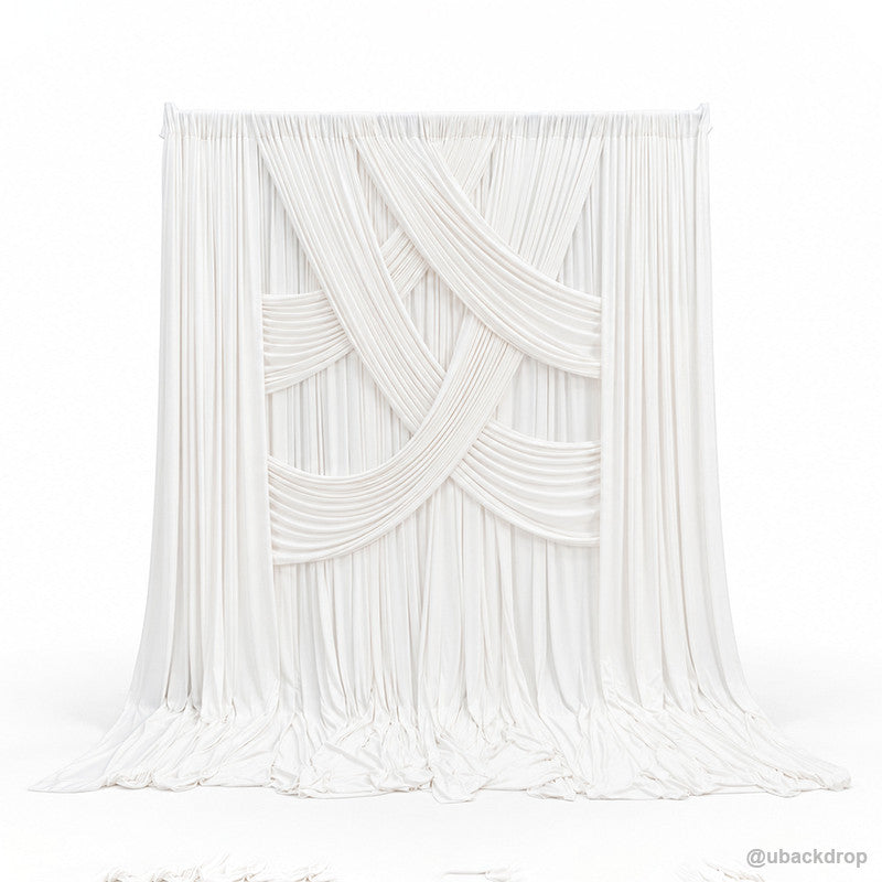 Ivory white crisscross layered drape backdrop front product view