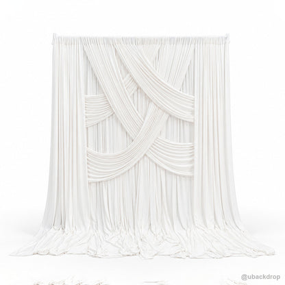 Ivory white crisscross layered drape backdrop front product view