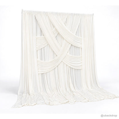 Ivory white crisscross layered drape backdrop left angle view
