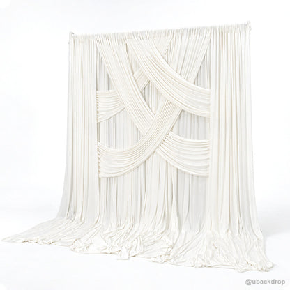 Ivory white crisscross layered drape backdrop right angle view