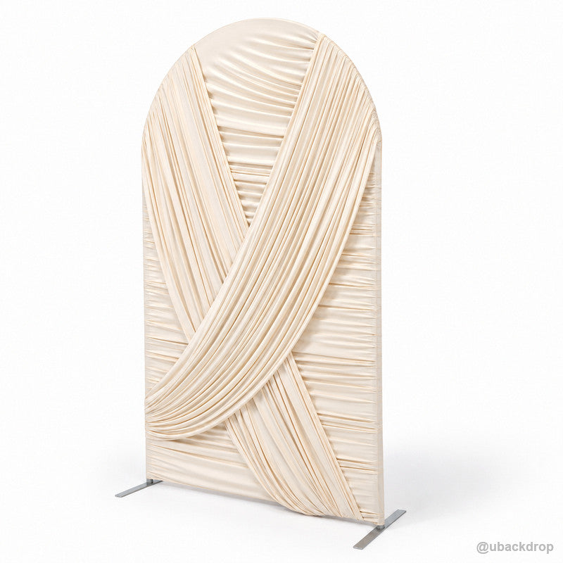 Ivory white crisscross pleated chiara arch backdrop cover front product view