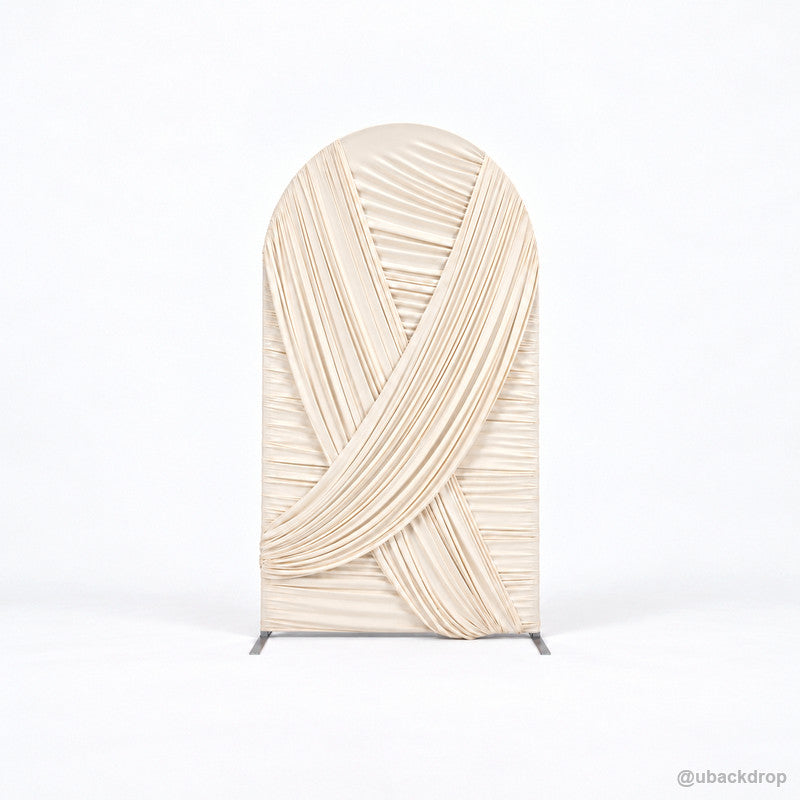 Ivory white crisscross pleated chiara arch backdrop isolated front view