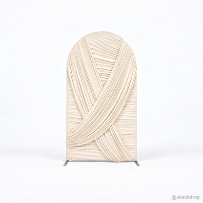 Ivory white crisscross pleated chiara arch backdrop isolated front view
