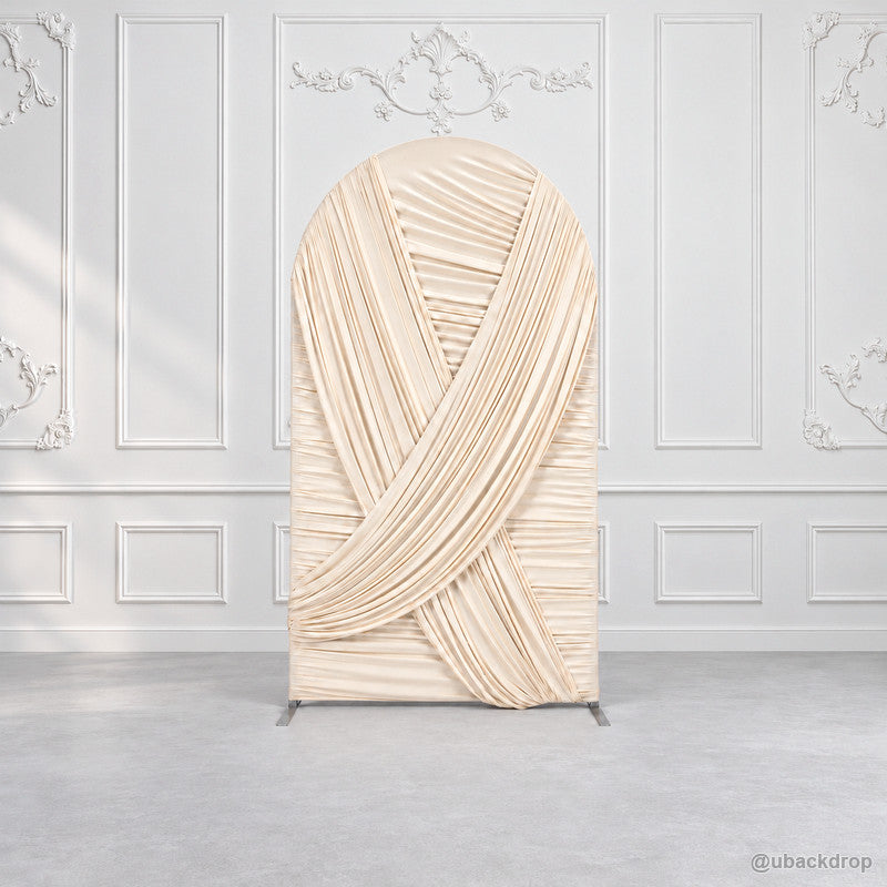 Ivory white crisscross pleated chiara arch backdrop ornate wall scene