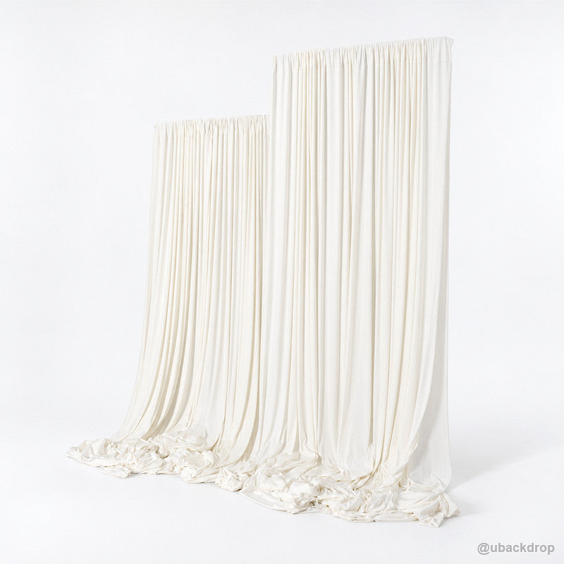 Ivory white draped double panel backdrop on t stands right angle