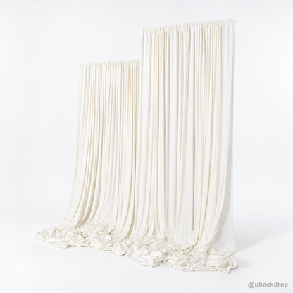 Ivory white draped double panel backdrop on t stands right angle