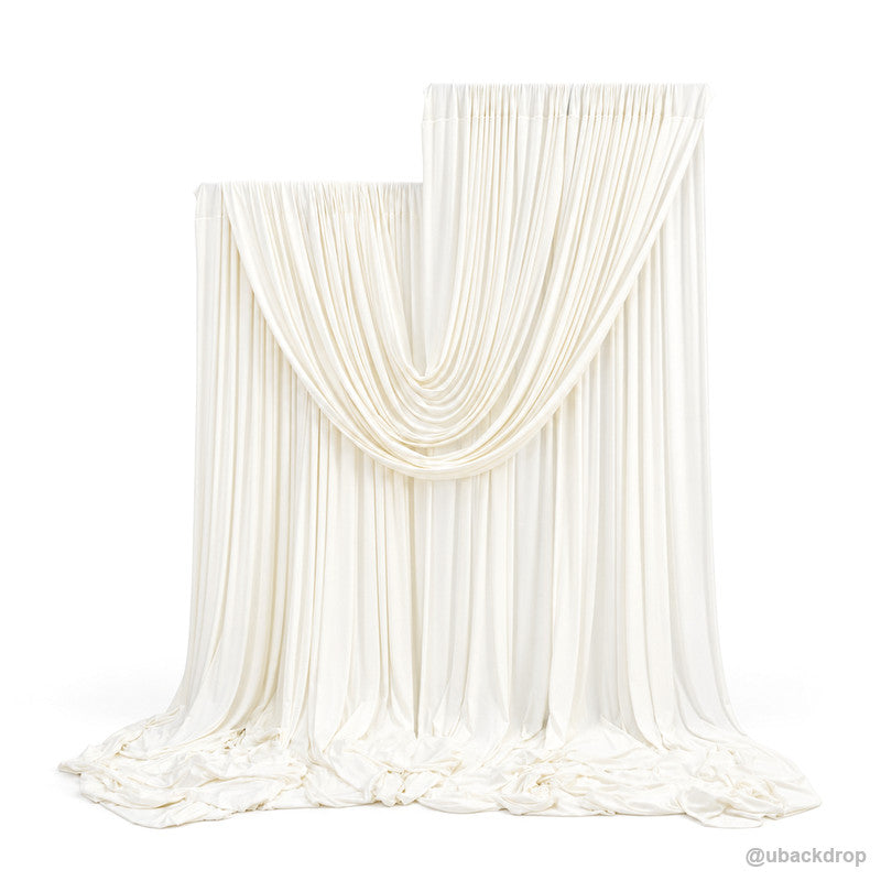 Ivory white single swag draped event backdrop front view