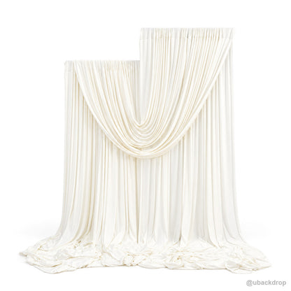 Ivory white single swag draped event backdrop front view