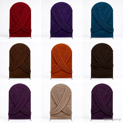 Jewel tone ruched fabric arch backdrop stand color collection grid